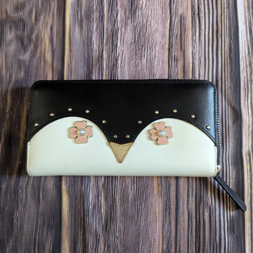 Kate Spade Penguin Black and White Zip Around Wallet
